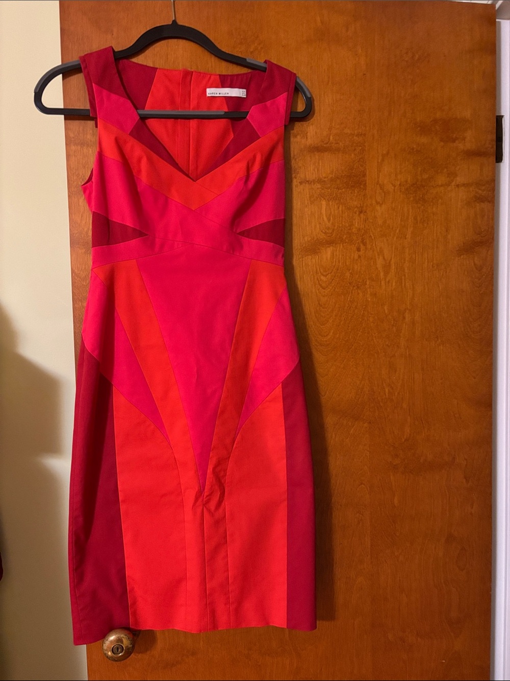 Karen Millen Red and Pink Colorblock Midi Dress